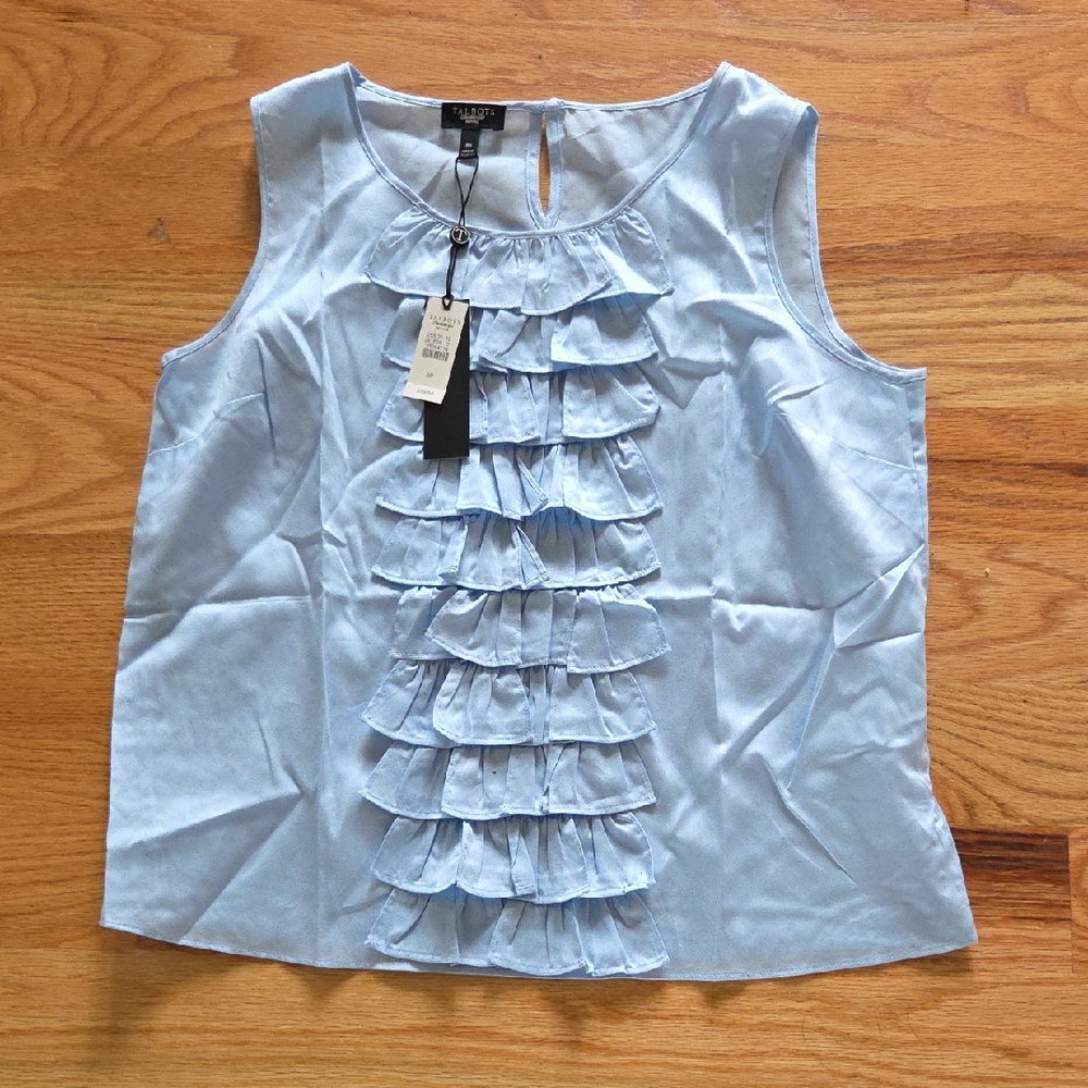 Talbots Light Blue Ruffled Cotton Top Size 8P